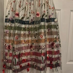 Cream Embroidery Overlay Satin Ribbon Skirt - Native Swann